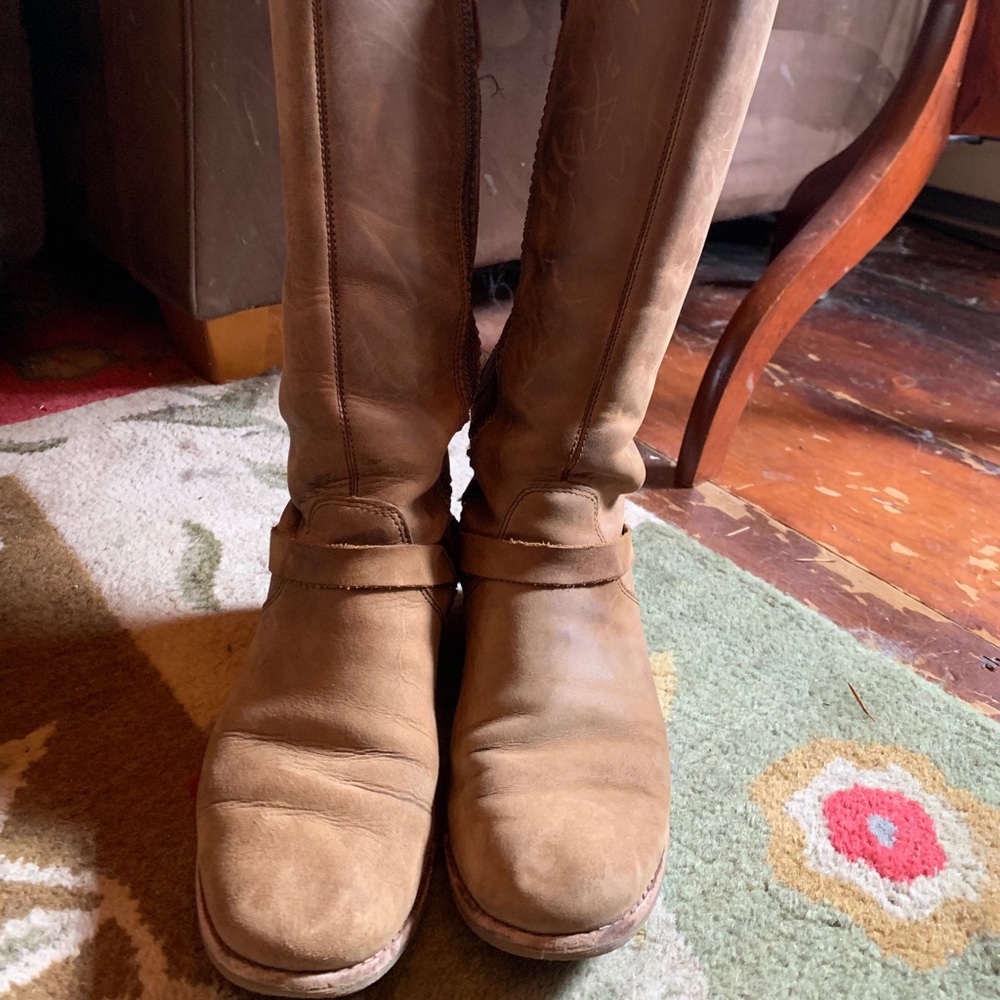 Below the knee high suede boots